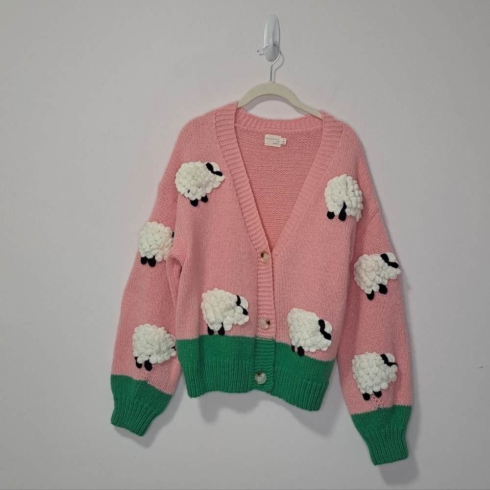 Dreamers By Debut Counting Sheep 3D Bobble Cardigan Pink Small NWOT - Picture 2 of 7